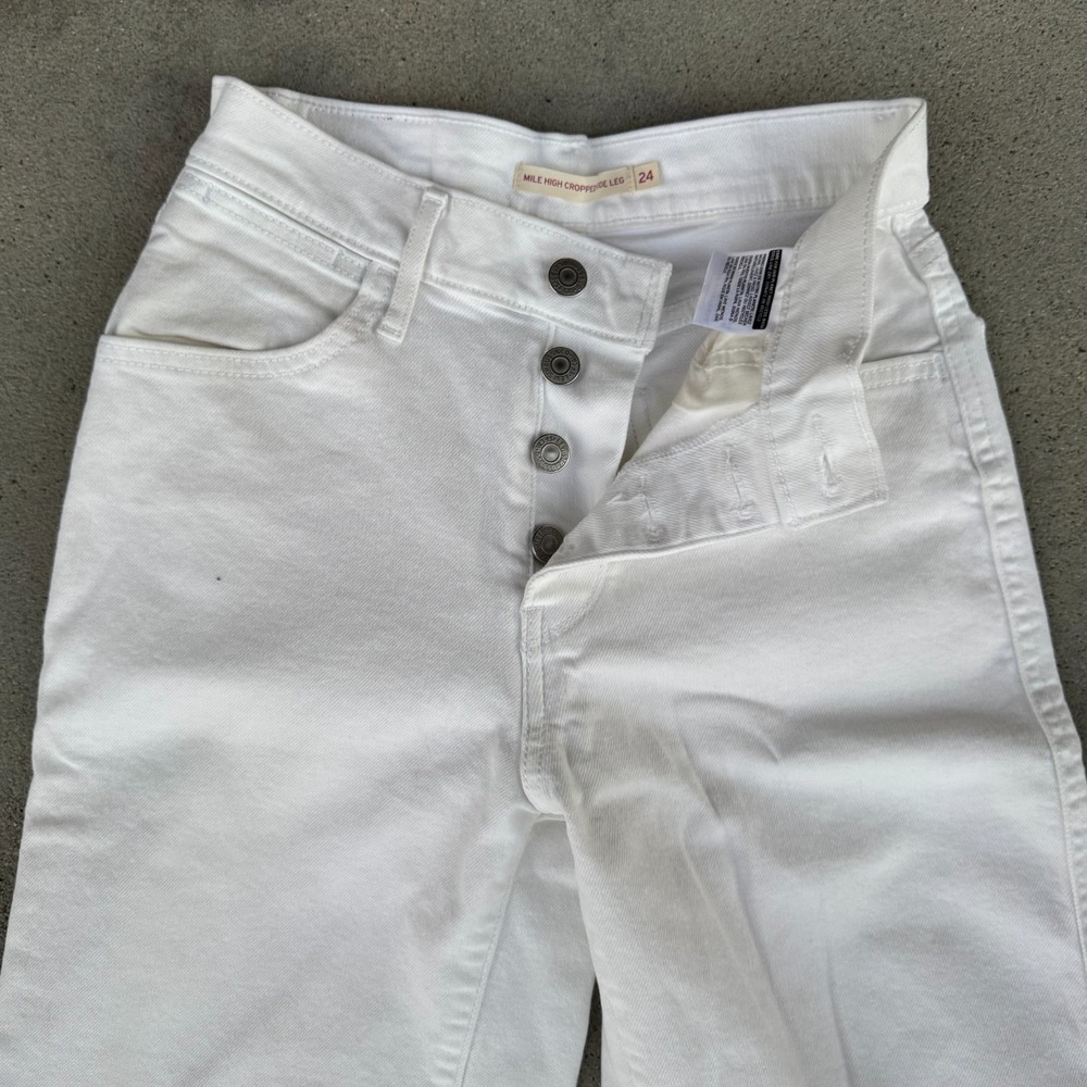 Levi's Jeans Women Mile High Cropped Wide Leg Button Fly Ivory Tag Size 24 - Picture 6 of 9